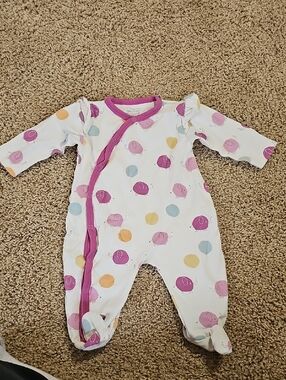 Unbranded White Footed One-Piece with Pink Trim and Polka Dot Bird Print